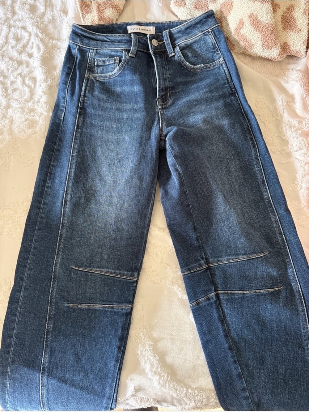 TRENDING 💥 Flying Monkey Two-Tone Blue Barrell Jeans with Paneled Seams